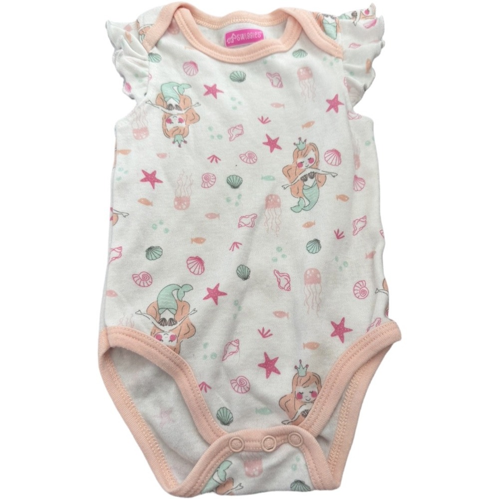 Swiggles Baby Girl Mermaid Bodysuit 3-6 Months Ruffle Sleeve Ocean Seashell